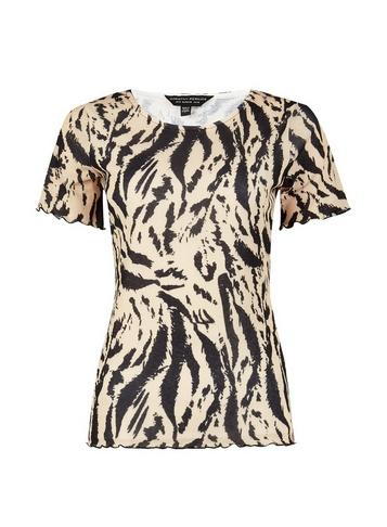 Dorothy Perkins Multi Colour Zebra Print Mesh Lettuce Edge T-shirt