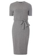 Dorothy Perkins *tall Grey Belted Rib Bodycon Dress