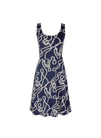 Dorothy Perkins Navy And White Rope Seamed Fit And Flare Dress