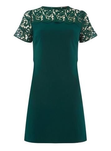 Dorothy Perkins *green Lace Mix Shift Dress