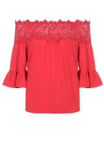 Dorothy Perkins *quiz Red Crochet Trim Bardot Top