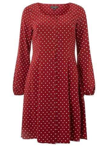 Dorothy Perkins Red Spot Print Button Tea Dress