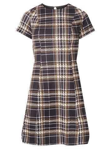 Dorothy Perkins Black And Ochre Checked Shift Dress