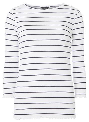 Dorothy Perkins Ivory And Navy Striped Lettuce T-shirt