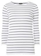 Dorothy Perkins Ivory And Navy Striped Lettuce T-shirt