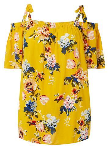 Dorothy Perkins *dp Curve Ochre Floral Cold Shoulder Top