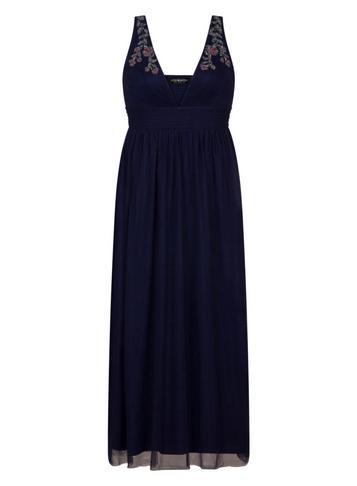 Dorothy Perkins *little Mistress Curve Navy Mesh Maxi Dress