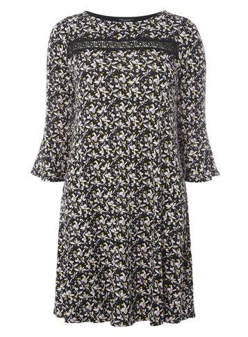 Dorothy Perkins Black And Blush Floral Swing Dress