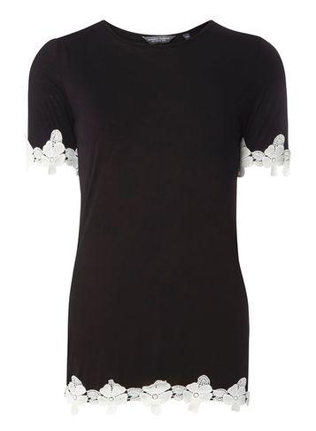 Dorothy Perkins *tall Black Chiffon Lace Hem T-shirt