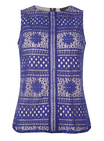 Dorothy Perkins Cobalt Lace High Neck Top