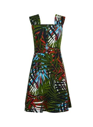 Dorothy Perkins Multi Colour Leaf Print Ruched Button Fit And Flare Dress