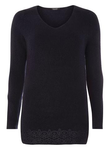 Dorothy Perkins Navy Lace Hem V Neck Jumper