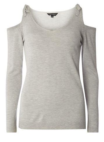 Dorothy Perkins Grey Tie Cold Shoulder Jumper