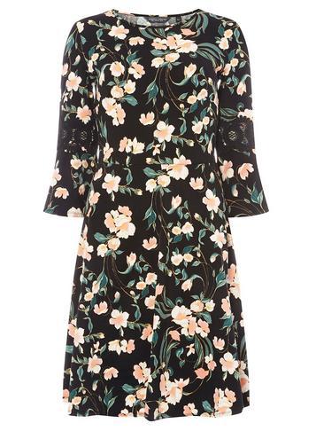 Dorothy Perkins *tall Multi Coloured Floral Print Lace Skater Dress