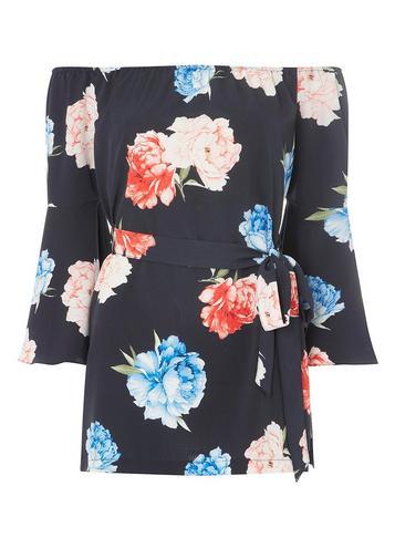 Dorothy Perkins Navy Floral Print Bardot Tunic Top