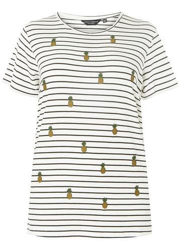 Dorothy Perkins *dp Curve Monochrome Striped Pineapple Embroidered T-shirt