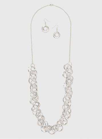 Dorothy Perkins Silver Link Necklace And Earrings Set