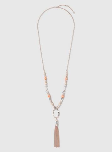 Dorothy Perkins Rose Gold Long Bead Tassel Necklace
