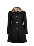 Dorothy Perkins Petite Black 'dolly' Coat With Leopard Print Collar Detailing