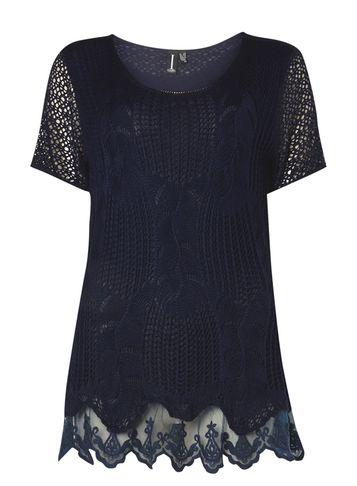 Dorothy Perkins *izabel London Navy Crochet Style Hem Top