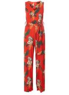 Dorothy Perkins Red Tropical Print Wide Leg Jumpsuit