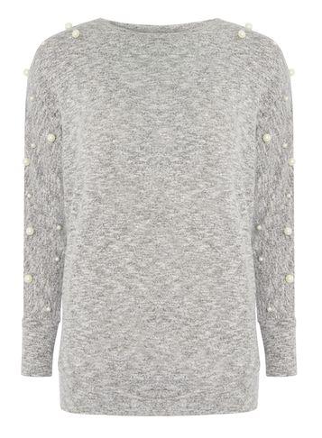 Dorothy Perkins Grey Pearl Sleeve Sweat Top