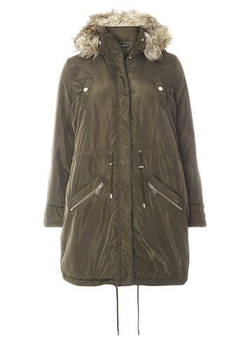 Dorothy Perkins Dp Curve Khaki Faux Fur Parka Coat