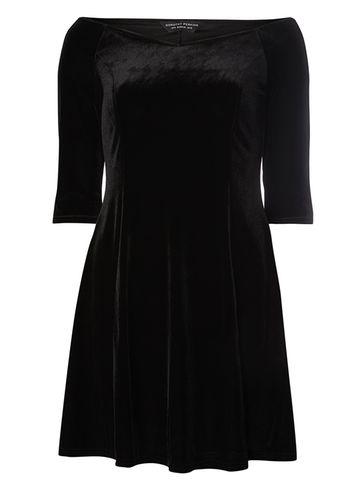 Dorothy Perkins Black Fit And Flare Velour Bardot Dress