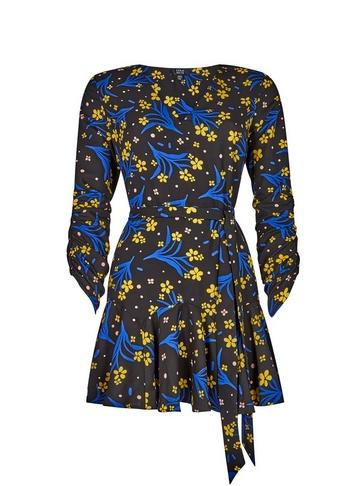 *lola Skye Black Floral Printed Ruched Flippy Dress