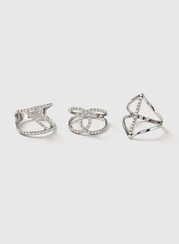 Dorothy Perkins Silver Look Crystal Ring Pack