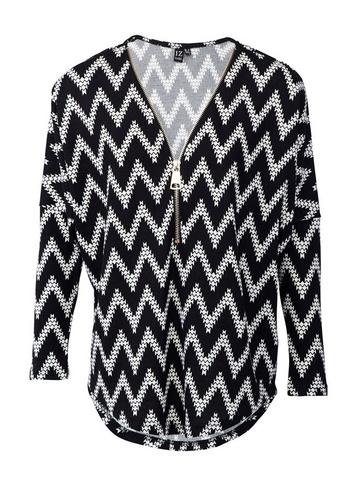 *izabel London Black Zig Zag Print Tunic Top
