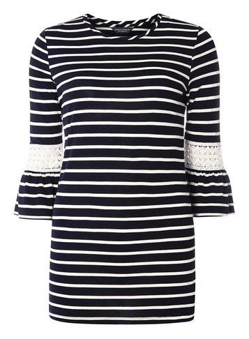 Dorothy Perkins *tall Navy Stripe Flutter Sleeve Top