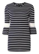 Dorothy Perkins *tall Navy Stripe Flutter Sleeve Top