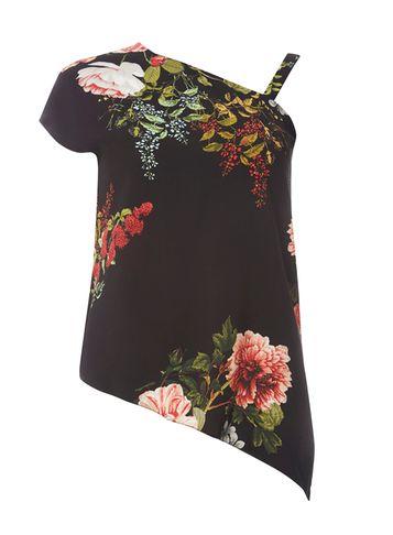Dorothy Perkins Black Floral One Shoulder Top
