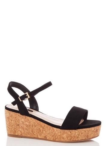 *quiz Wide Fit Black Suede Wedges
