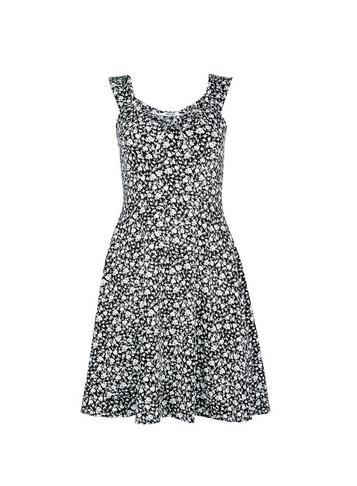 Dorothy Perkins Petite Black Ditsy Print Fit And Flare Dress