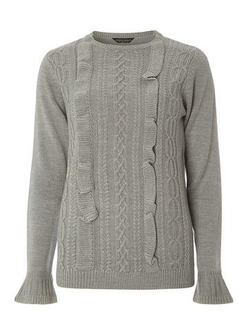 Dorothy Perkins Grey Ruffle Detail Cable Knit Jumper