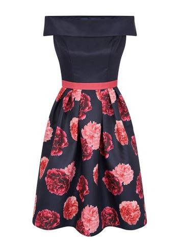 Dorothy Perkins *chi Chi London Navy Floral Print Bardot Skater Dress