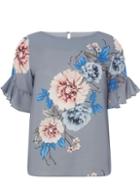 Dorothy Perkins Grey Floral Design Ruffle Top