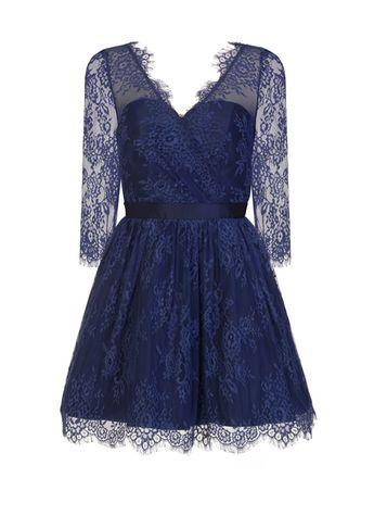 Dorothy Perkins *chi Chi London Navy V-neck Lace Mini Skater Dress