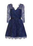 Dorothy Perkins *chi Chi London Navy V-neck Lace Mini Skater Dress