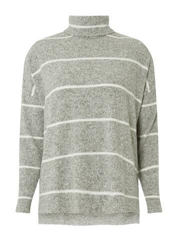 Dorothy Perkins Grey Stripe Brushed Roll Neck Top