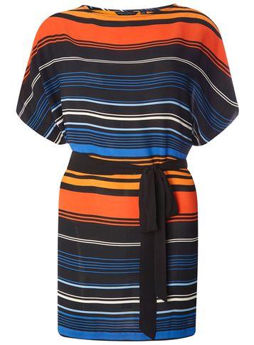 Dorothy Perkins Multi Coloured Stripe Tie Waist Tunic Top