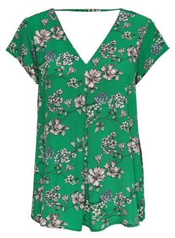 *only Green Floral Print V-neck T-shirt