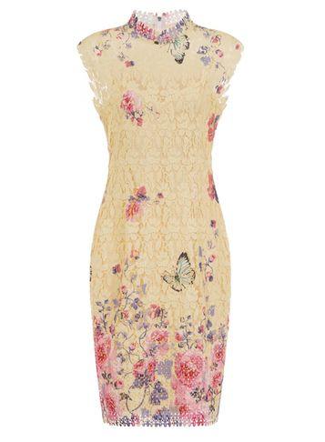 Dorothy Perkins *paper Dolls Lemon Crochet Print Dress