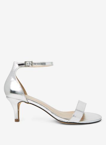 Dorothy Perkins Wide Fit Silver 'sunset' Kitten Heel Sandals