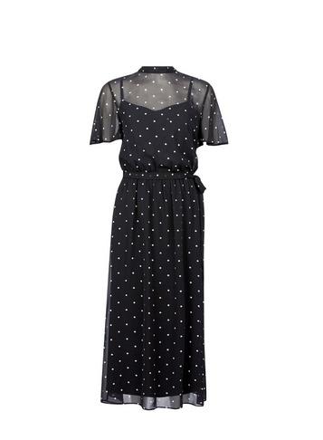 Dorothy Perkins *tall Black Spot Chiffon Skater Dress