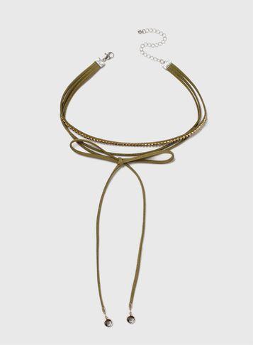 Dorothy Perkins Khaki Bow Wrap Choker Necklace