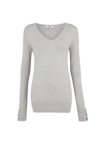 Dorothy Perkins *tall Grey V-neck Button Cuff Jumper