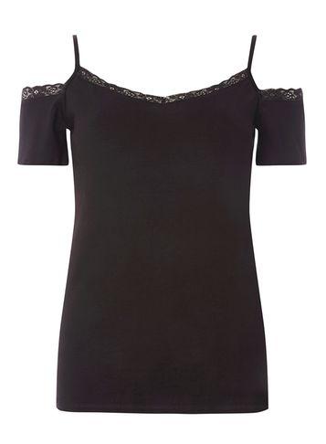 Dorothy Perkins *tall Black Lace Trim Cold Shoulder Top